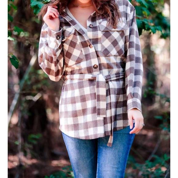 NEW JESS LEA maple plaid shacket in brown - Picture 2 of 3